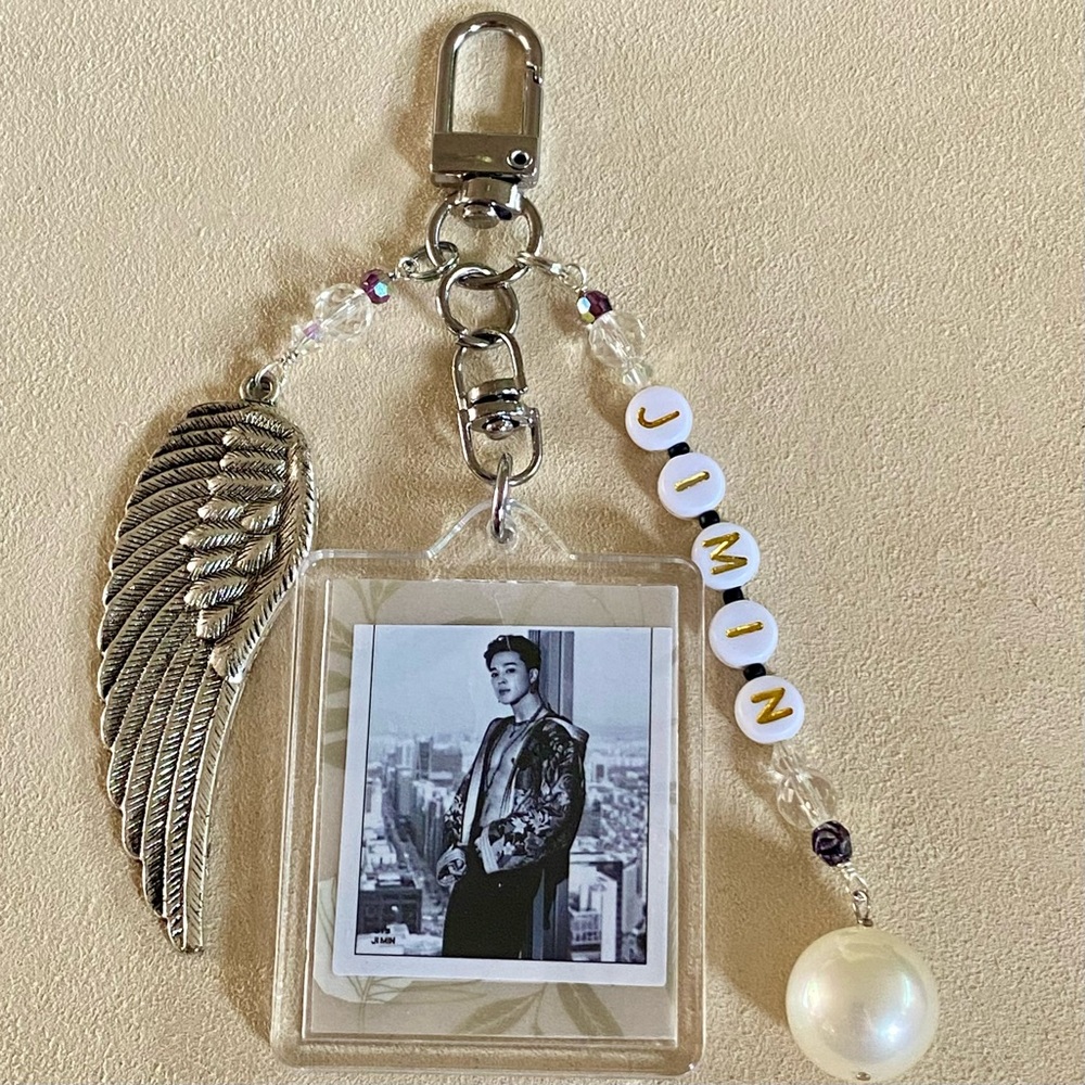 New Jimin BTS Photo Frame Handmade Beaded Silver Keychain Bag Charm